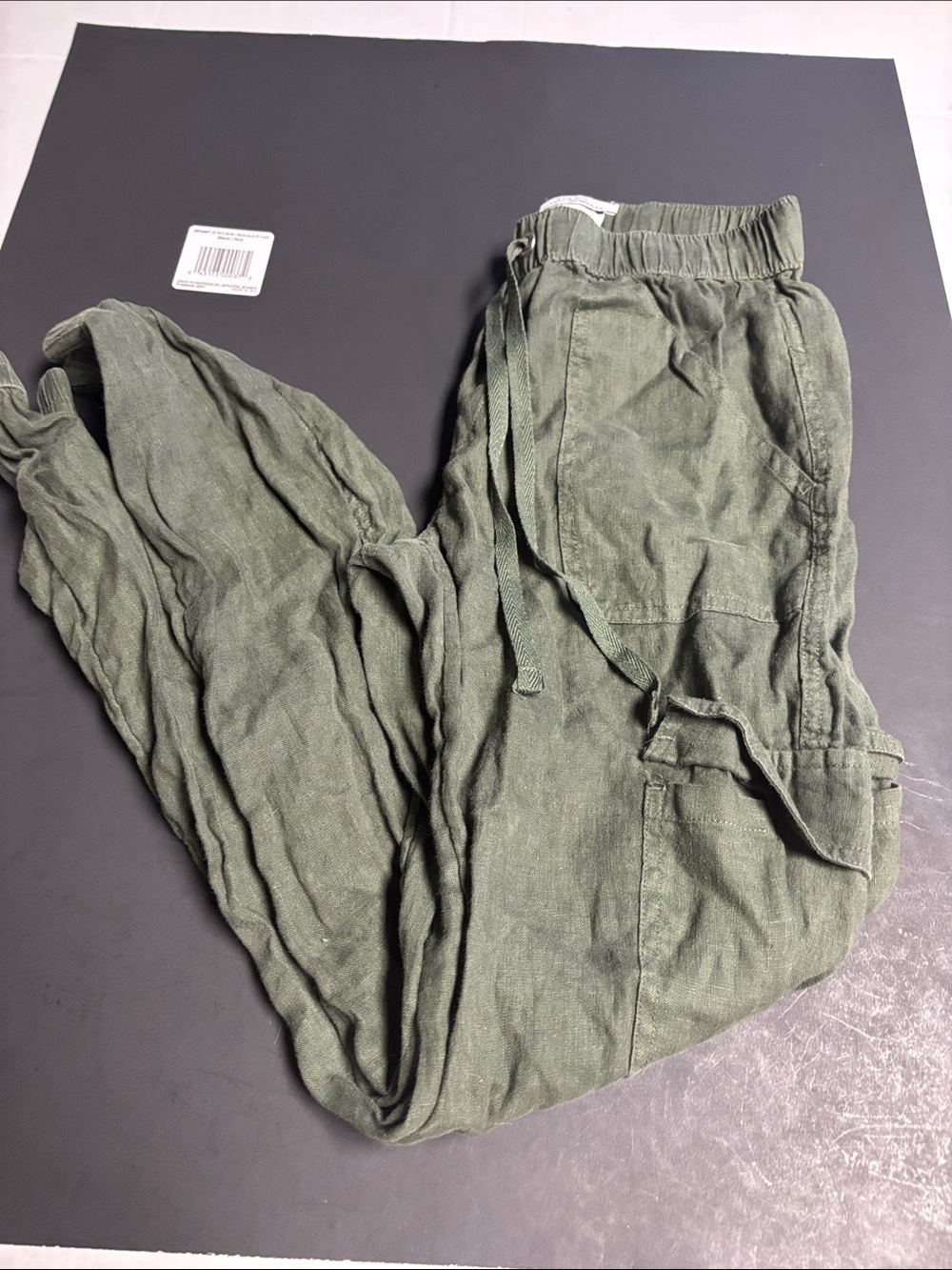 Nicole Miller Olive Linen-Blend Cargo Joggers